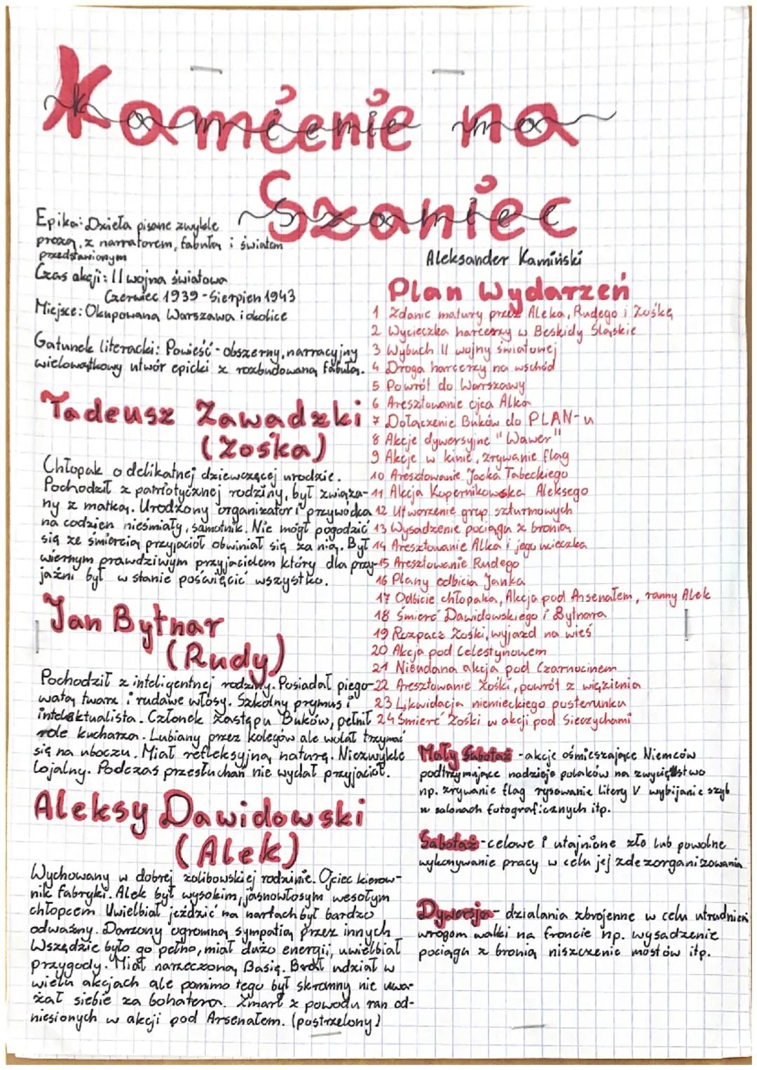 Kamčenie na
Szaniec
Aleksander Kamiński
Plan Wydarzen
1 Zdanic matury prees Aleko, Rudego i Zuśkę.
2 Wycieczka hareesxy w Beskidy Slaskie
Ga