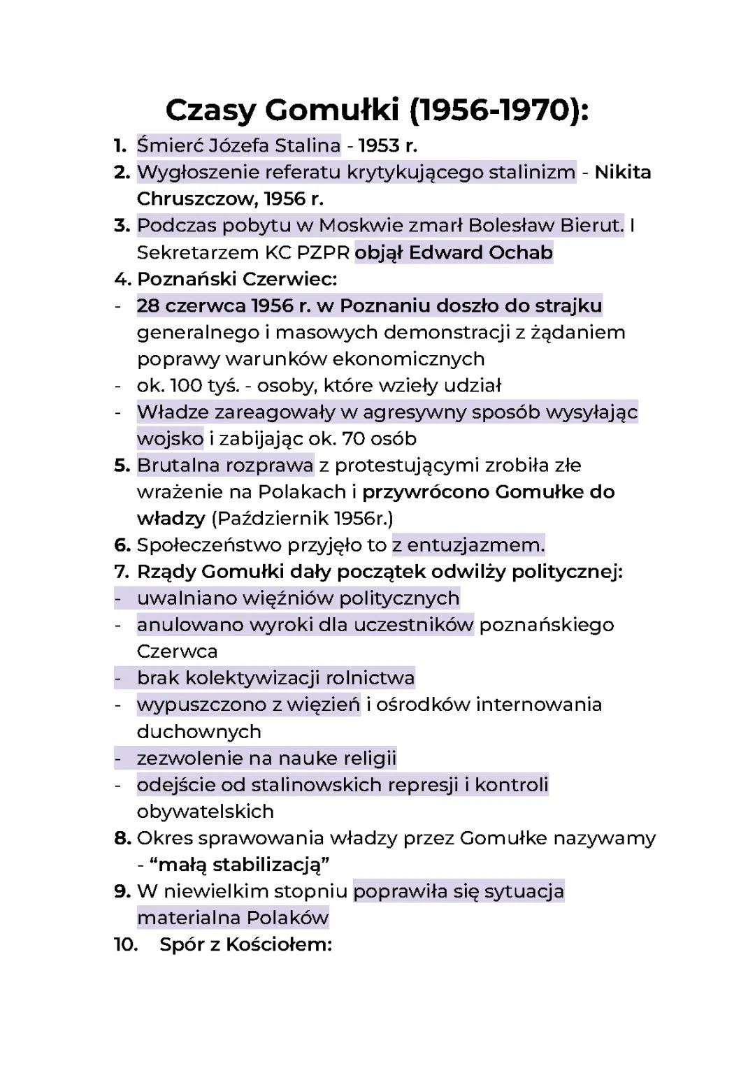 Rządy Gomułki w skrócie - Świat i Polska 1956-1970