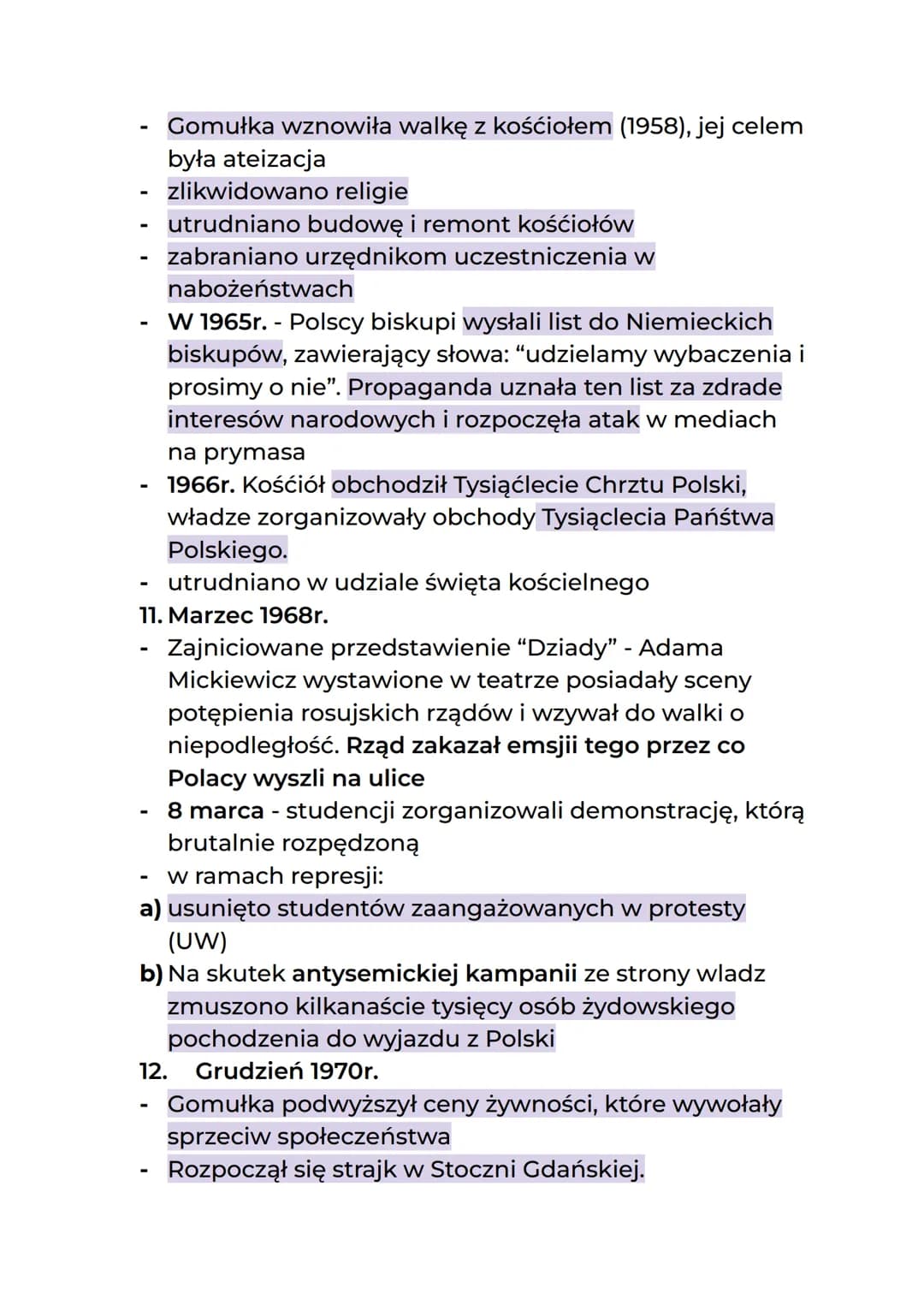 Czasy Gomułki (1956-1970):
1. Śmierć Józefa Stalina - 1953 r.
2. Wygłoszenie referatu krytykującego stalinizm - Nikita
Chruszczow, 1956 r.
3
