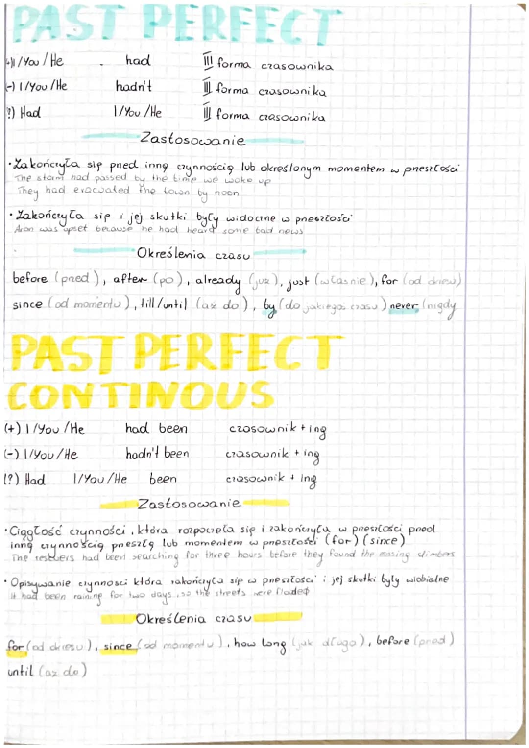 PAST PERFECT
forma czasownika
forma czasownika
forma czasownika
+/You/He
-) 1/You/He
?) Had
had
hadn't
1/You/He
Zastosowanie
•Lakończyła się