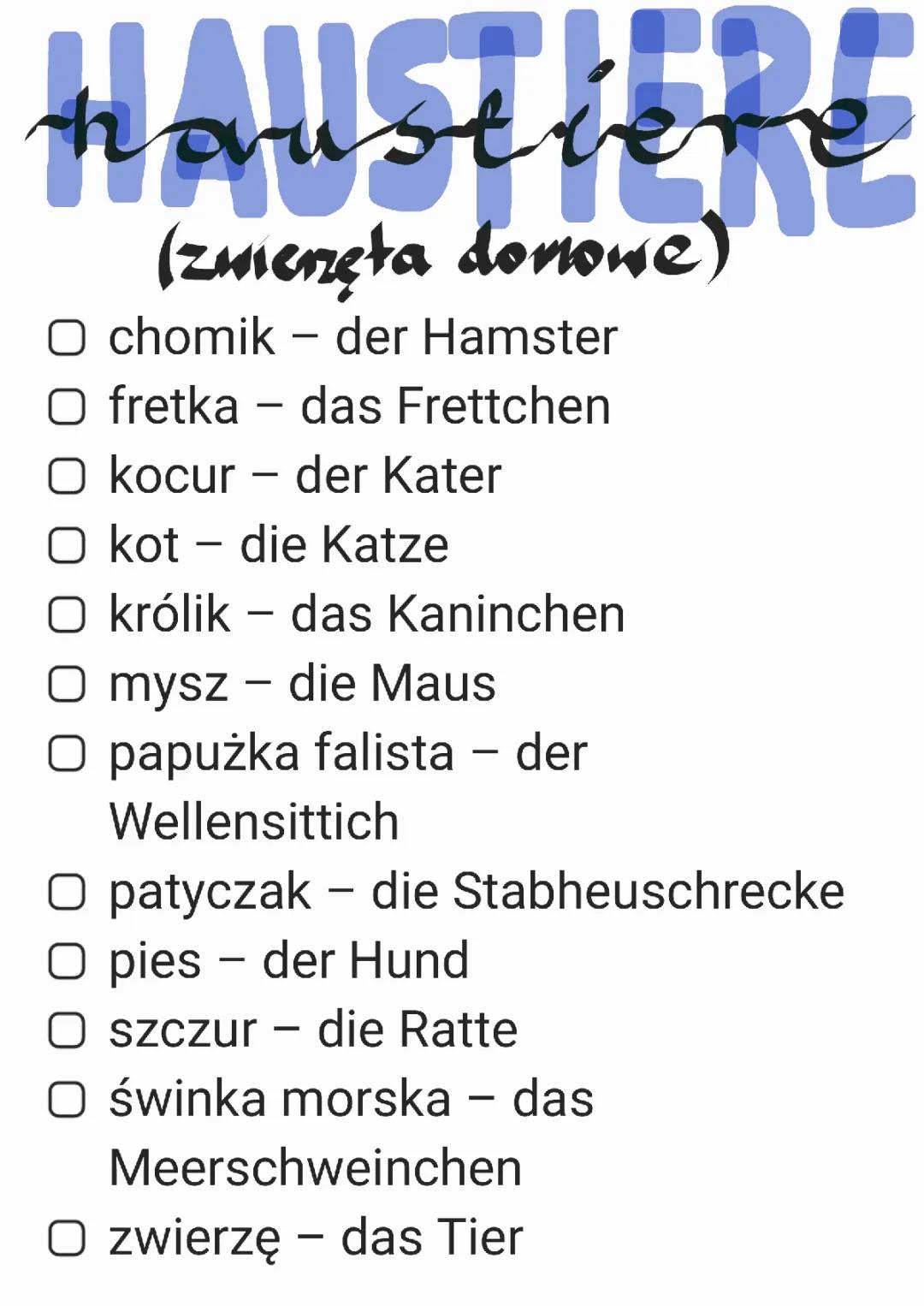 Zwierzęta domowe i dzikie po niemiecku: Nauka z Wordwallem i Quizami