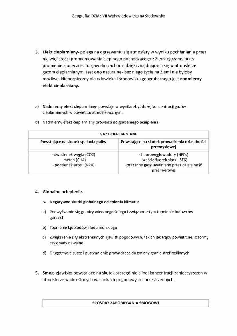 Geografia: DZIAŁ VII Wpływ człowieka na środowisko
1. Zanieczyszczenia powietrza.
Zanieczyszczenia powietrza- to substancje w stanie stałym,