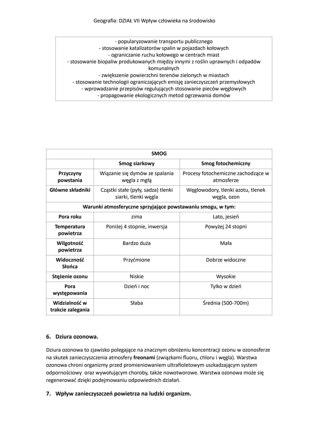 Geografia: DZIAŁ VII Wpływ człowieka na środowisko
1. Zanieczyszczenia powietrza.
Zanieczyszczenia powietrza- to substancje w stanie stałym,