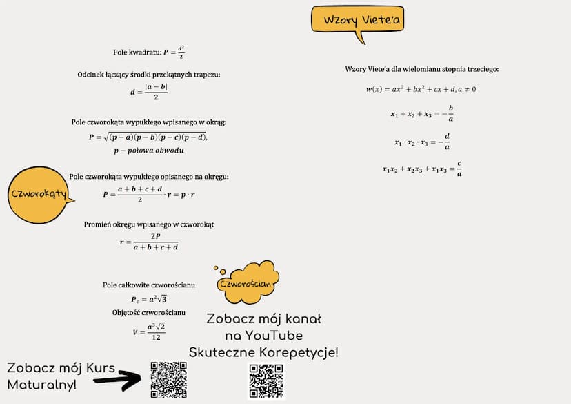 Kwadrat,
sześcian,
prostopadło-
ścian
Przekątna kwadratu d = a√2, gdzie a to bok kwadratu
Przekątna sześcianu d = a√3, gdzie a to krawędź sz