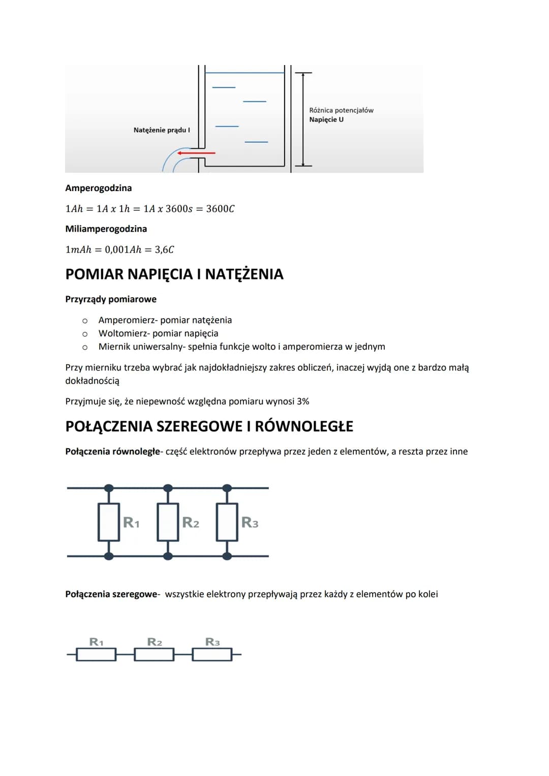 OBWODY ELEKTRYCZNE
Prąd elektryczny- uporządkowane przepływy ładunków (metale- przepływ elektronów, roztwory-
przepływ jonów, gazy- przepływ