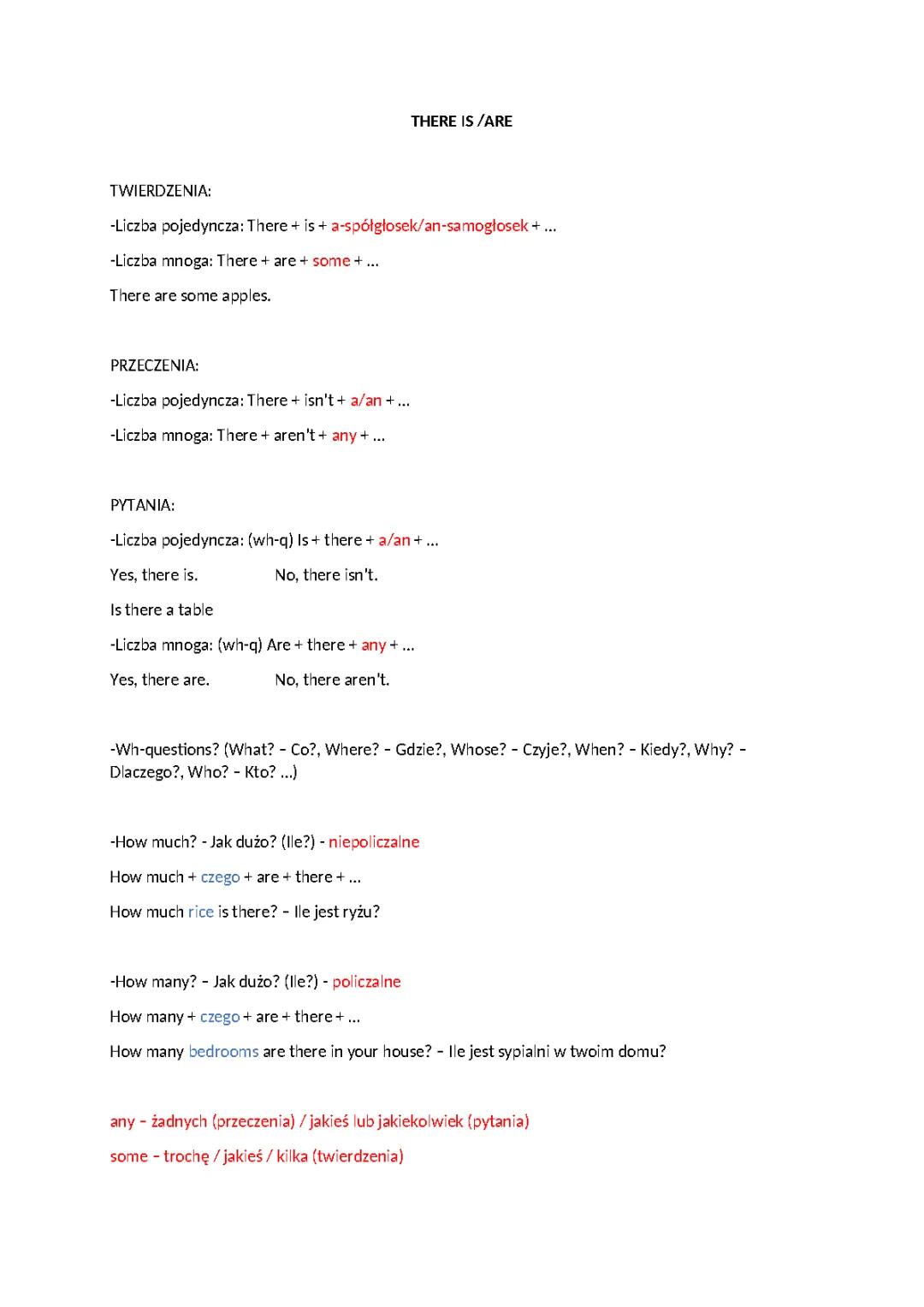 Struktura gramatyczna there is/are z przykładami