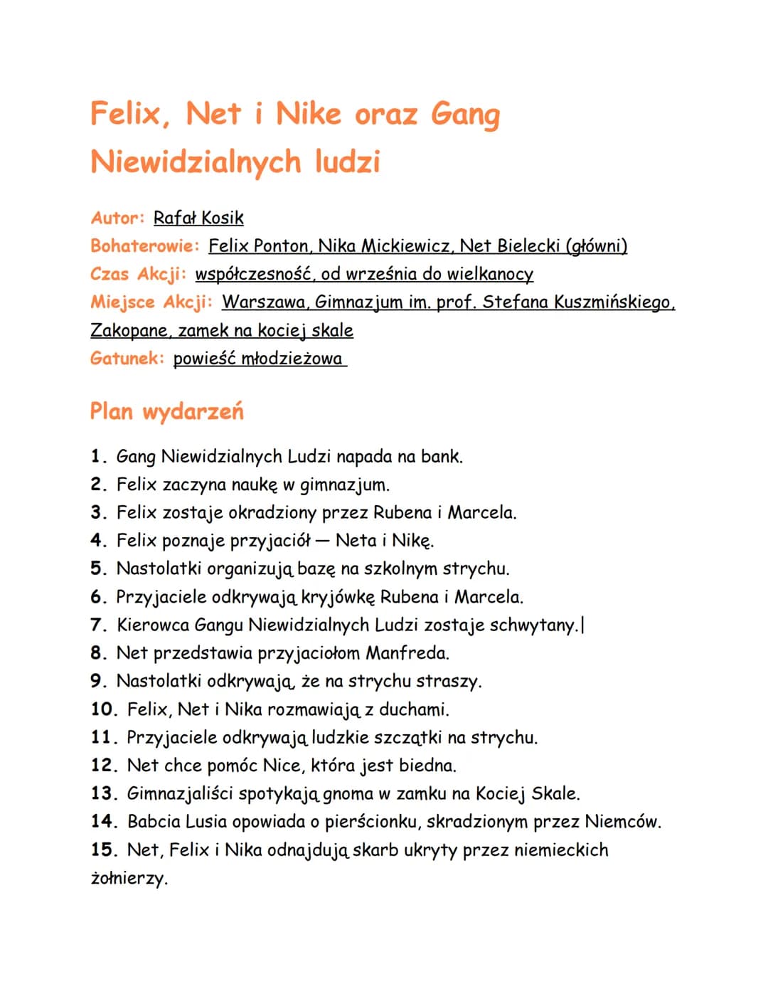 Felix, Net i Nike oraz Gang
Niewidzialnych ludzi
Autor: Rafał Kosik
Bohaterowie: Felix Ponton, Nika Mickiewicz, Net Bielecki (główni)
Czas A