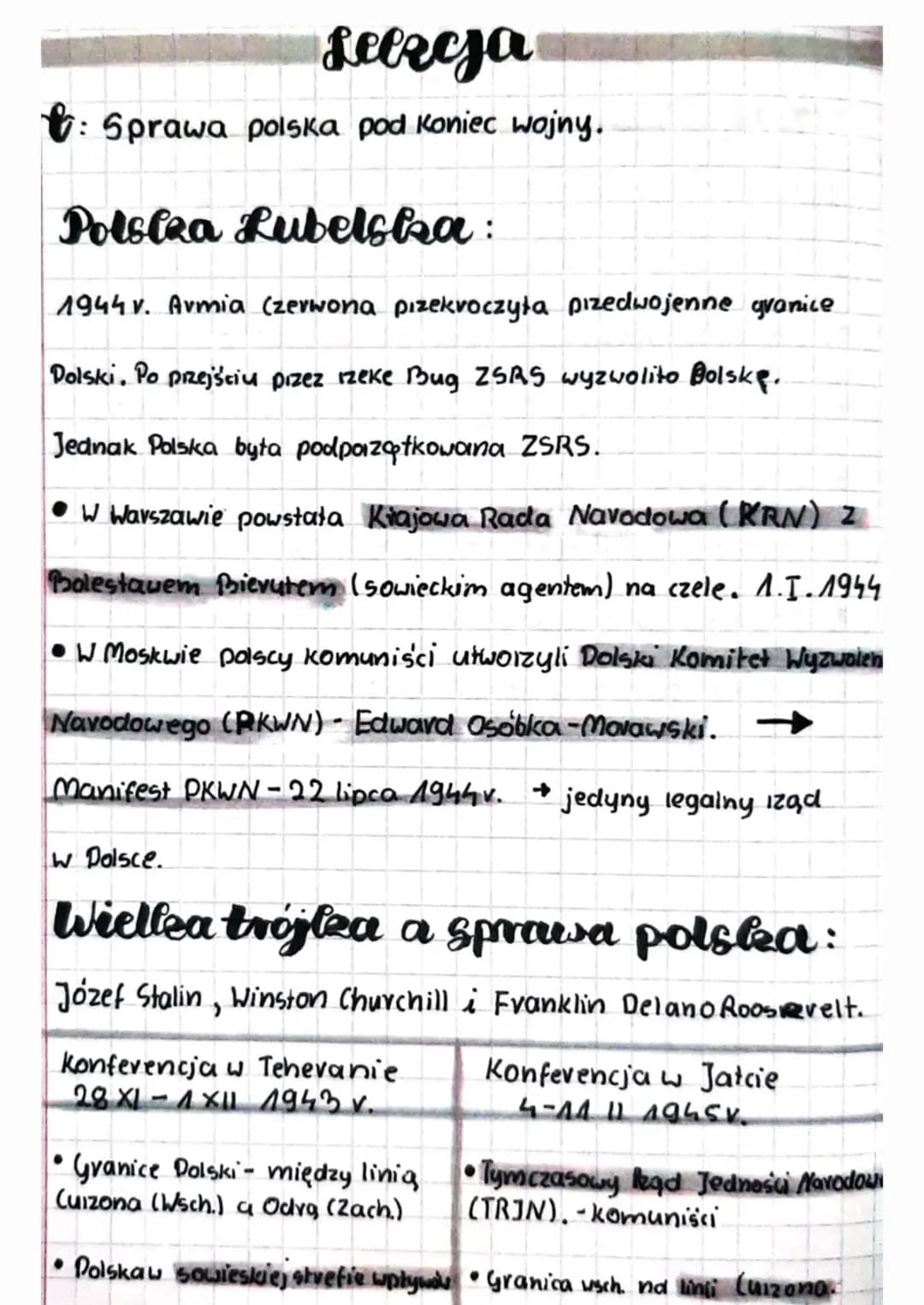 Leereja
7: Sprawa polska pod koniec wojny.
Polslea Lubelsisa:
1944 v. Armia (zerwona pizekroczyła pizedwojenne granice
Polski. Po przejściu 