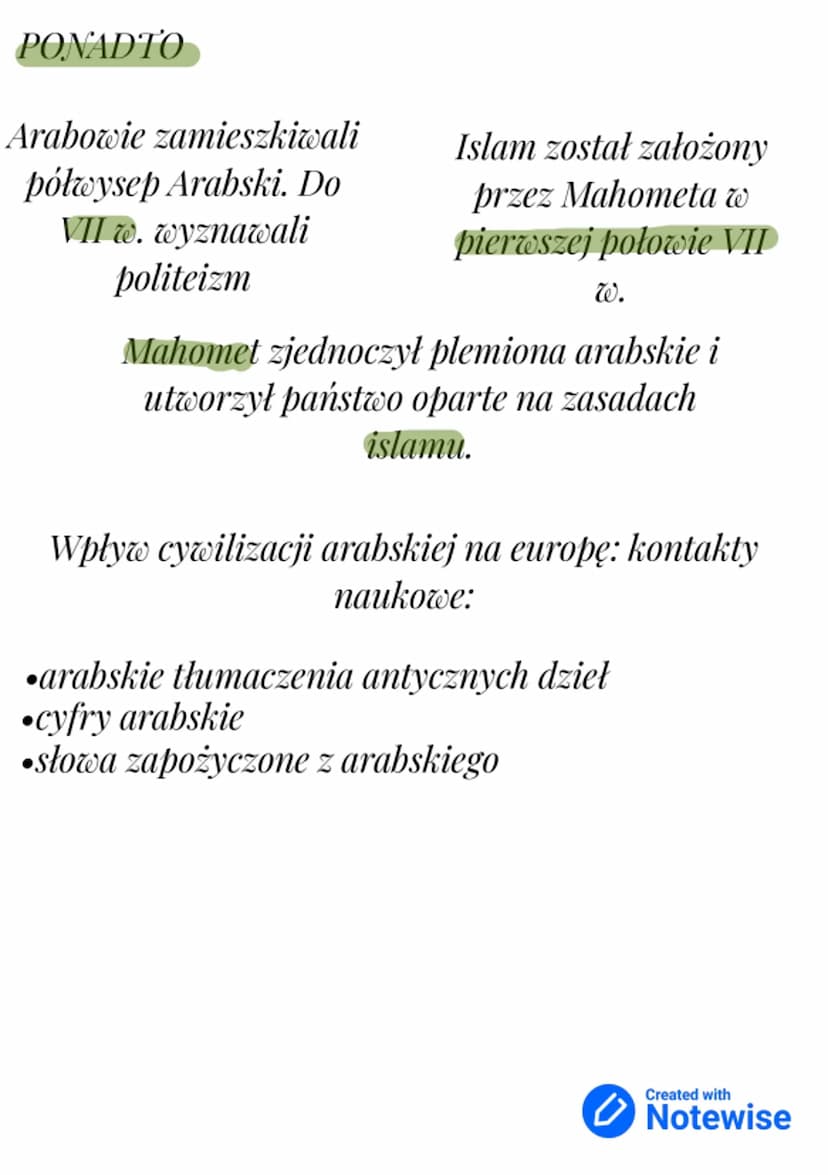 POCZĄTKI
Mahomet to ostatni i największy prorok Boga Allaha,
dowiedział się o tym poprzez objawienie mu się
archanioła Gabriela w jaskini ni