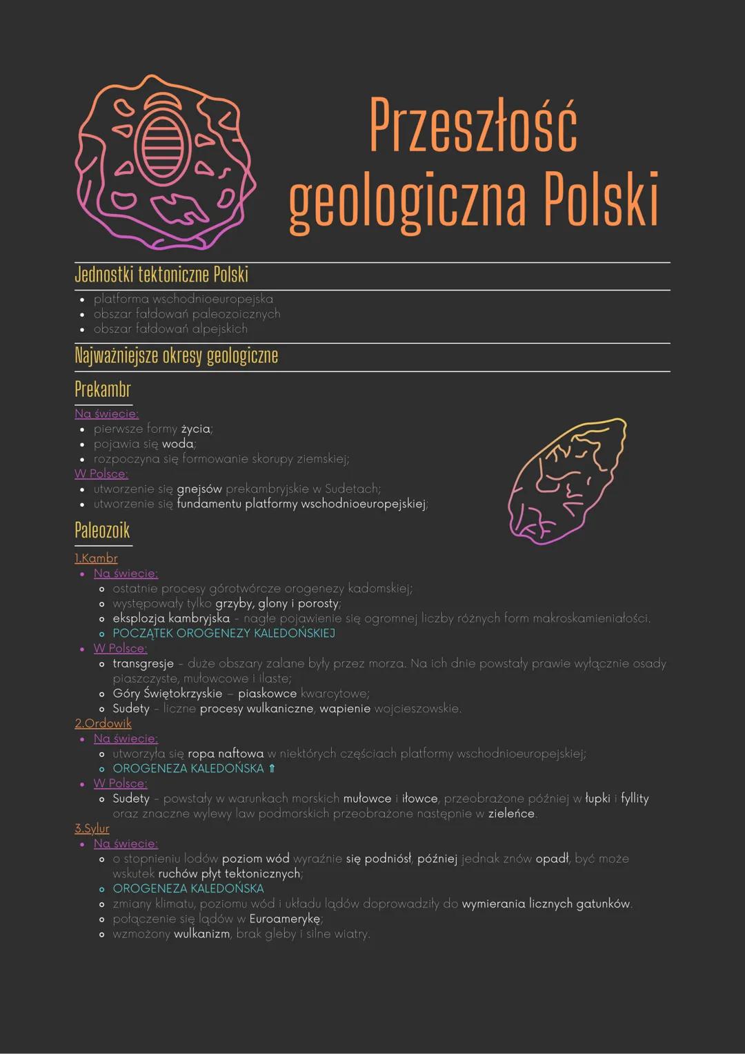 # Przeszłość
# geologiczna Polski

Jednostki tektoniczne Polski

- platforma wschodnioeuropejska
- obszar fałdowań paleozoicznych
- obszar f