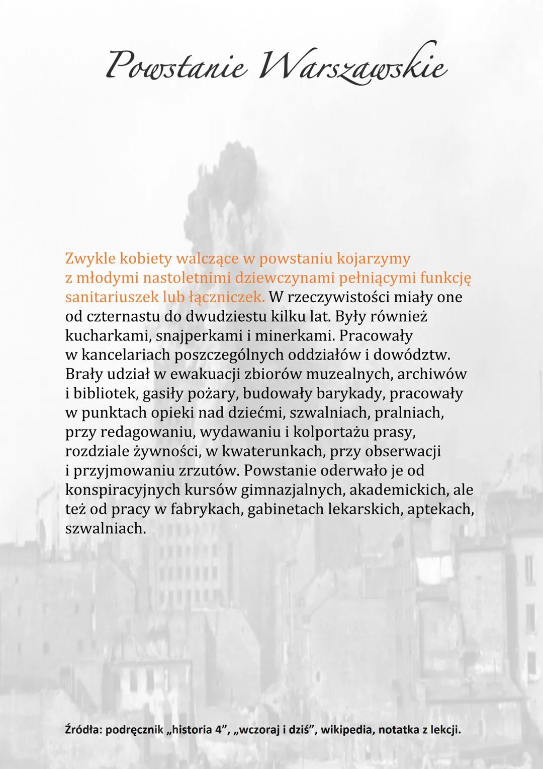 Powstanie Warszawskie
Głównym celem podziemnej armii polskiej oraz władz
politycznych było przygotowanie powszechnego
powstania przeciw Niem