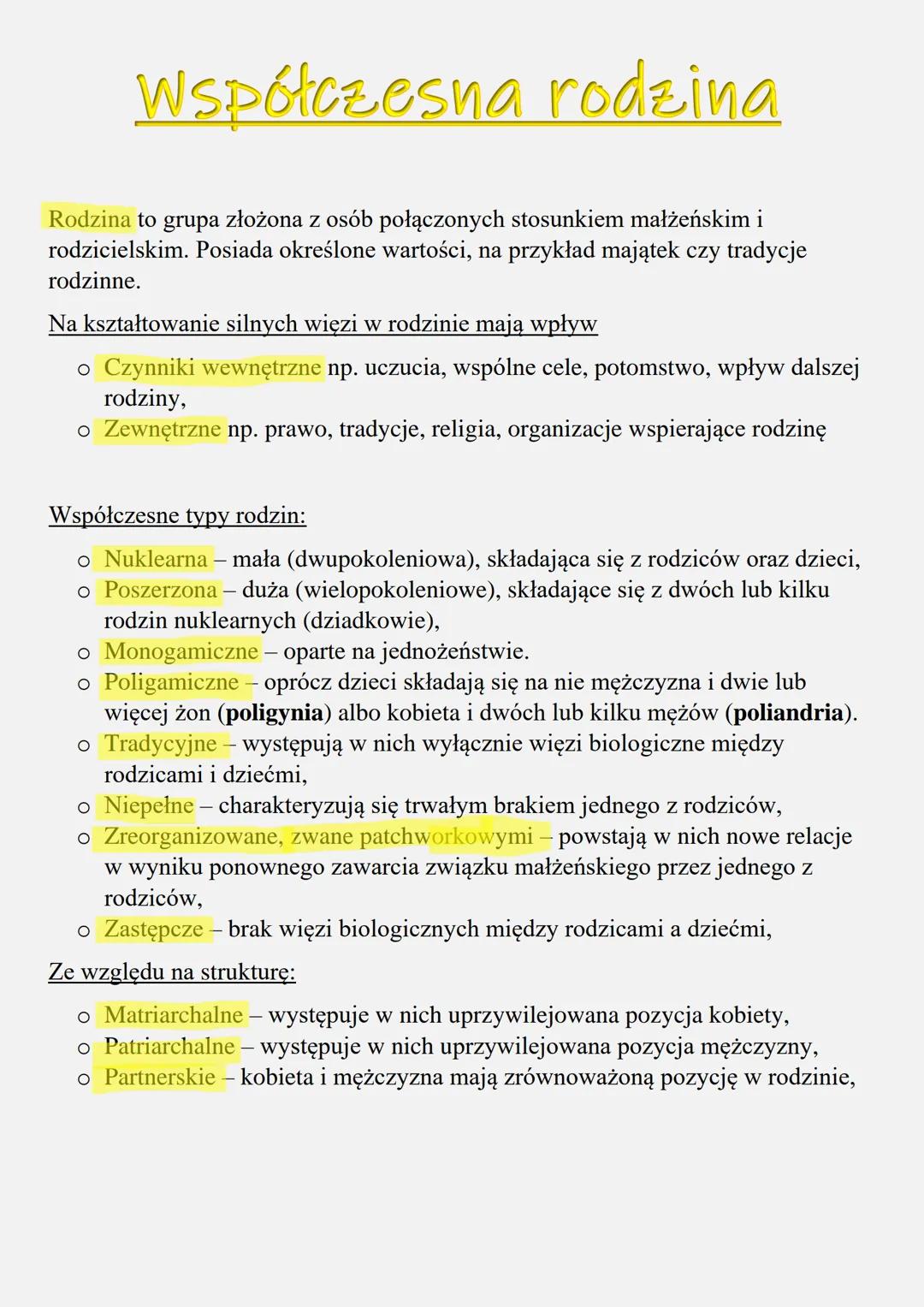Współczesna rodzina
Rodzina to grupa złożona z osób połączonych stosunkiem małżeńskim i
rodzicielskim. Posiada określone wartości, na przykł