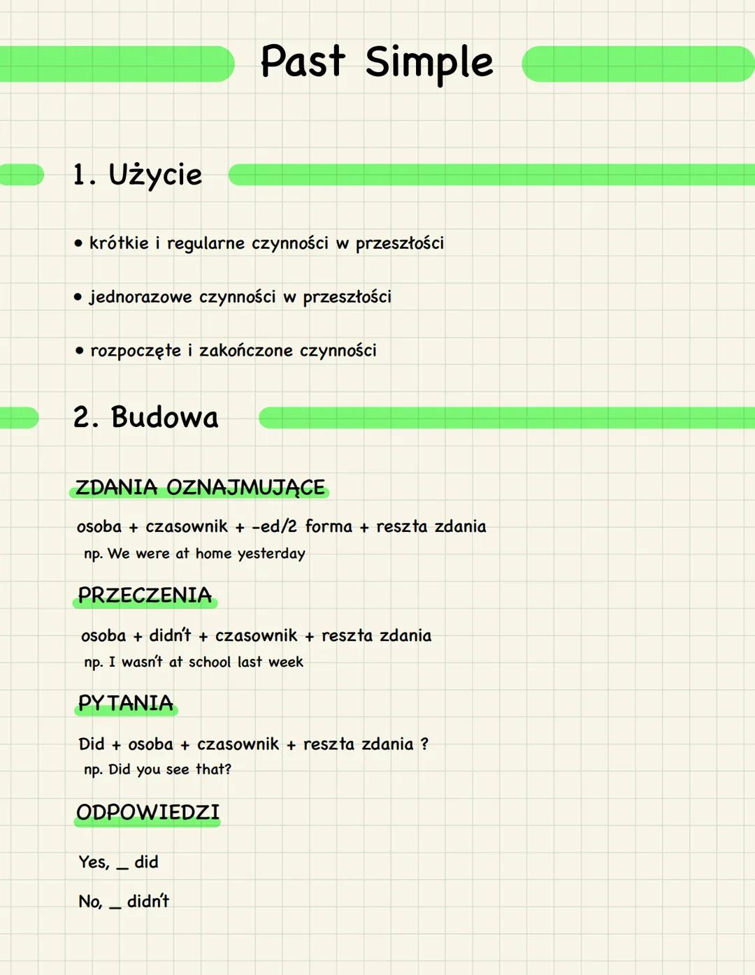 Past Simple - Zdania Pytające, Twierdzące i Przeczące