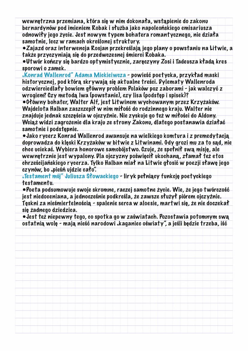 ROMANTYZM
Okres trwania: od przełomu wieku XVIII i XIX do 1848 roku
FILOZOFIA:
wallenrodyzm - postawa osobistej walki z wrogiem narodu, dopu