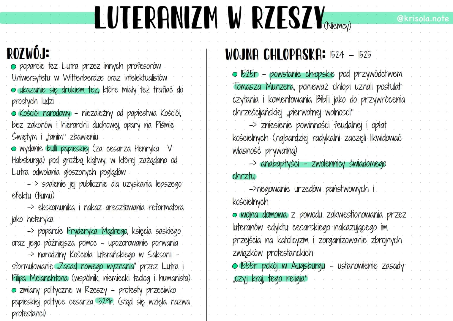 LUTERANIZM W RZESZY
ROZWÓJ:
poparcie tez Lutra przez innych profesorów
Uniwersytetu w Wittenberdze oraz intelektualistów
• ukazanie się druk