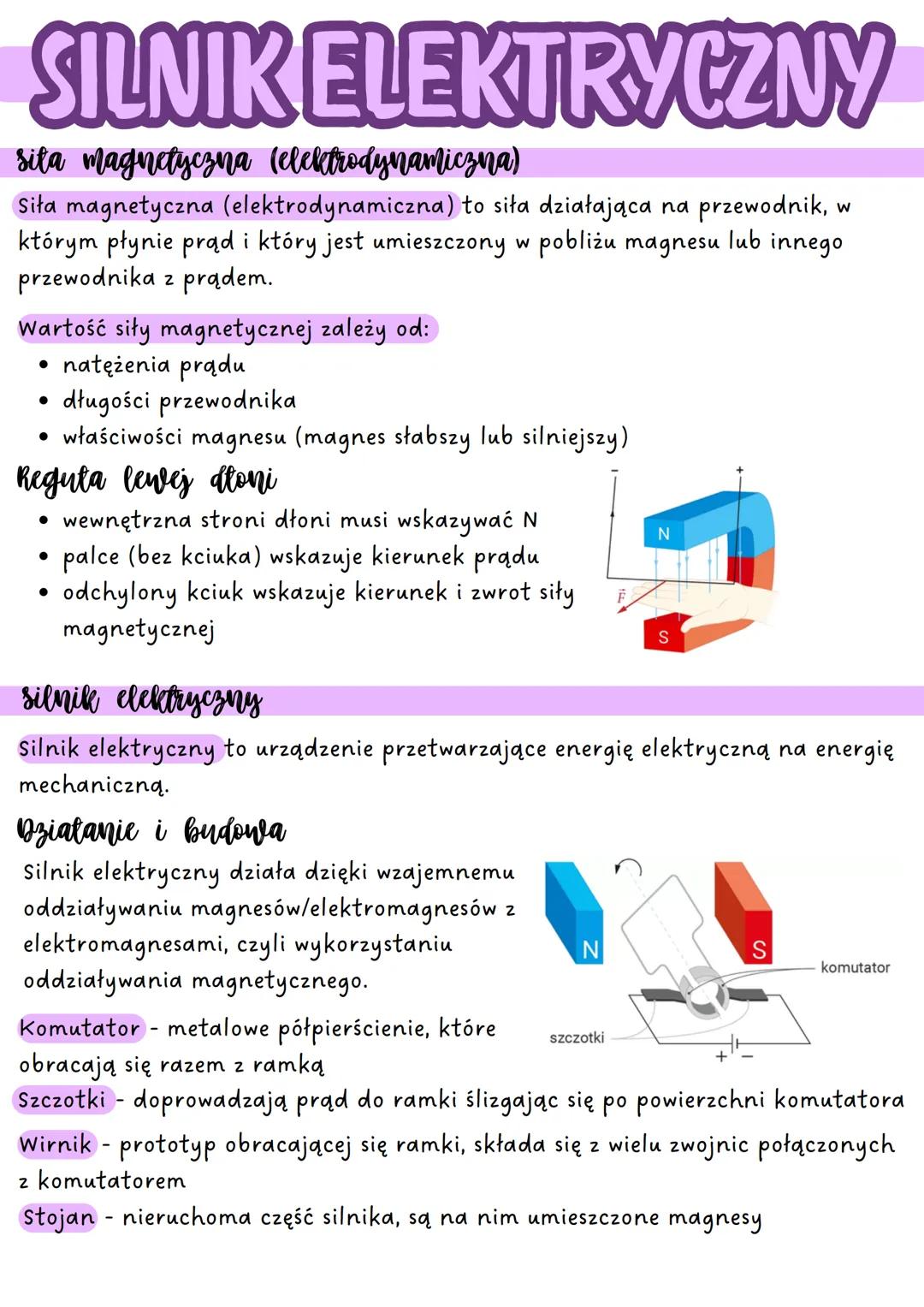 # SILNIK ELEKTRYCZNY

Sita magnetyczna (elektrodynamiczna)

Siła magnetyczna (elektrodynamiczna) to siła działająca na przewodnik, w
którym 