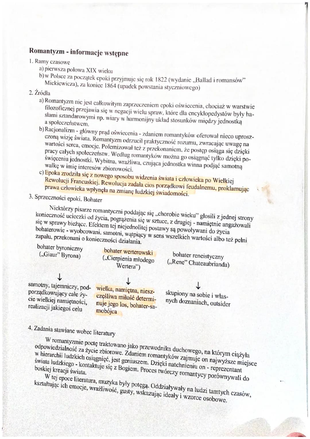 Romantyzm - informacje wstępne
1. Ramy czasowe
a) pierwsza połowa XIX wieku
b)w Polsce za początek epoki przyjmuje się rok 1822 (wydanie ,,B