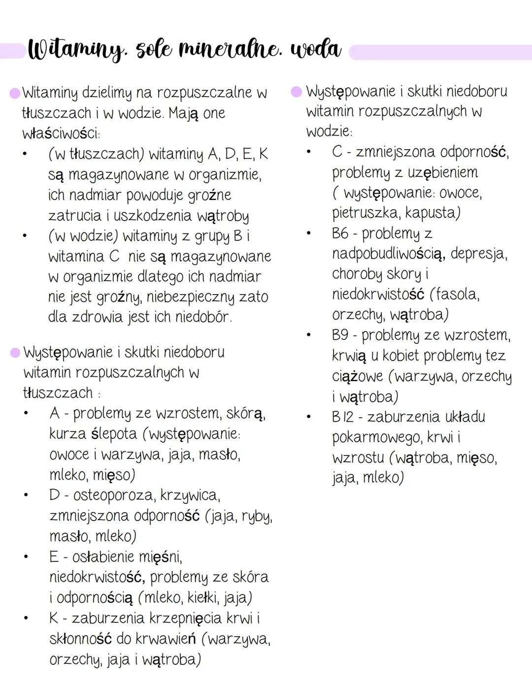 Witaminy, sole mineralne, woda 