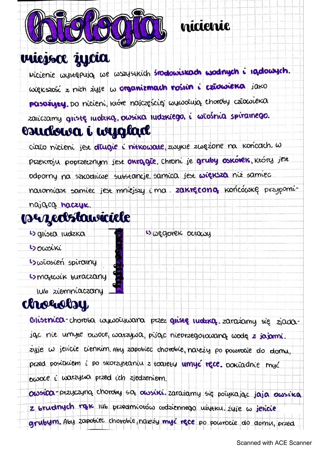 # Biologia nicienie

miejsce życia

Nicienie występują we wszystkich środowiskach wodnych i iądowych.
większość z nich żyje w organizmach ro