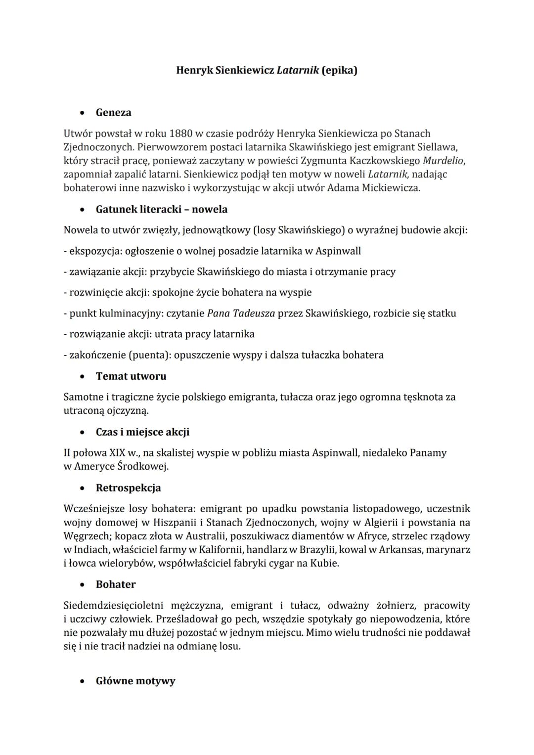 Geneza
Utwór powstał w roku 1880 w czasie podróży Henryka Sienkiewicza po Stanach
Zjednoczonych. Pierwowzorem postaci latarnika Skawińskiego