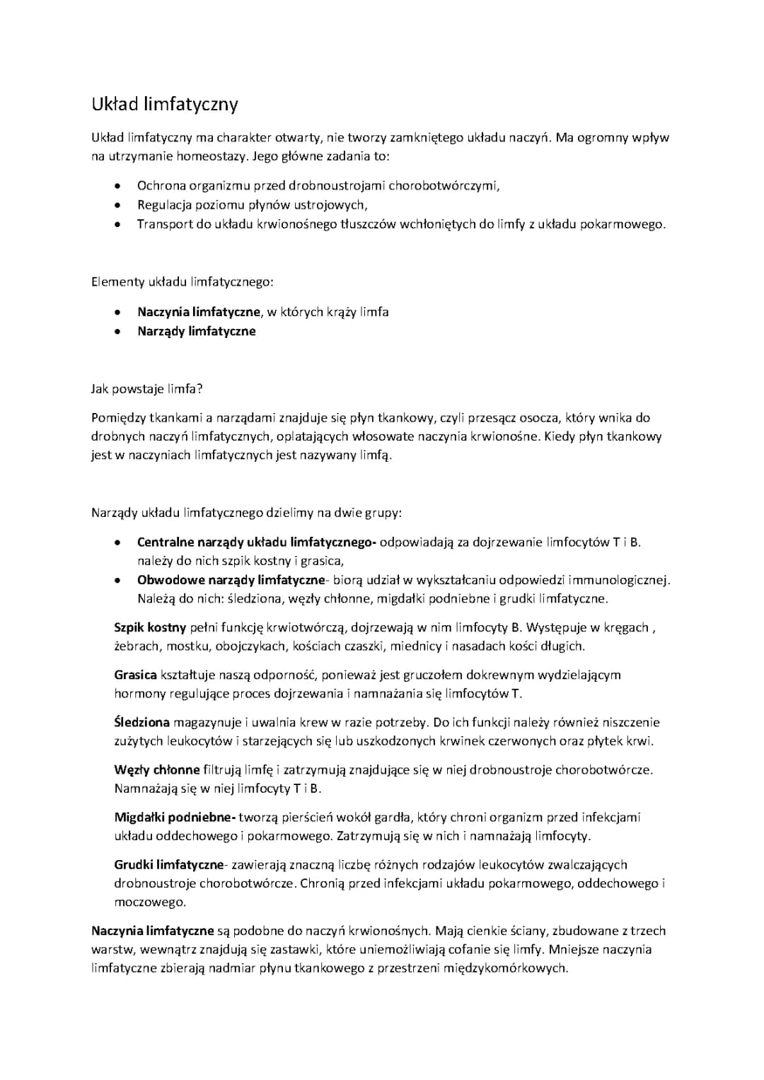 biologia układ limfatyczny, odpornościowy 