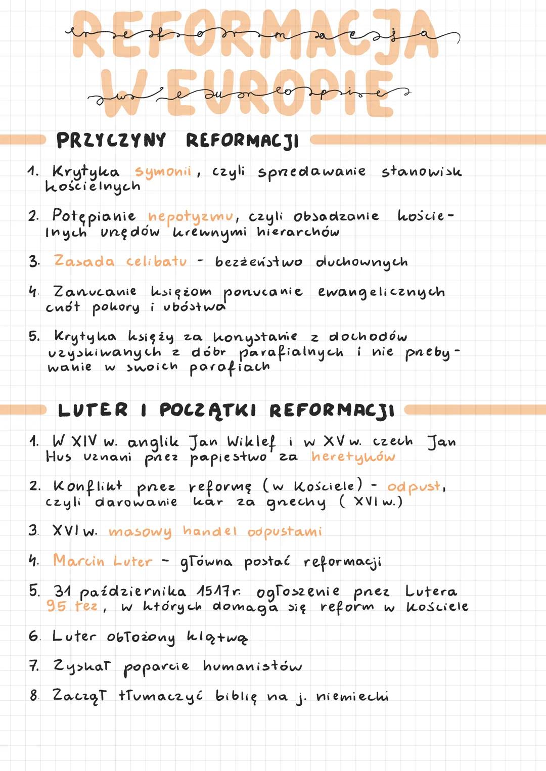 BEFORETA
م میں جو میں اس سال که ی من
PRZYCZYNY
REFORMACJI
1. Krytyka symonii, czyli sprzedawanie stanowisk
kościelnych
2. Potępianie nepotyz