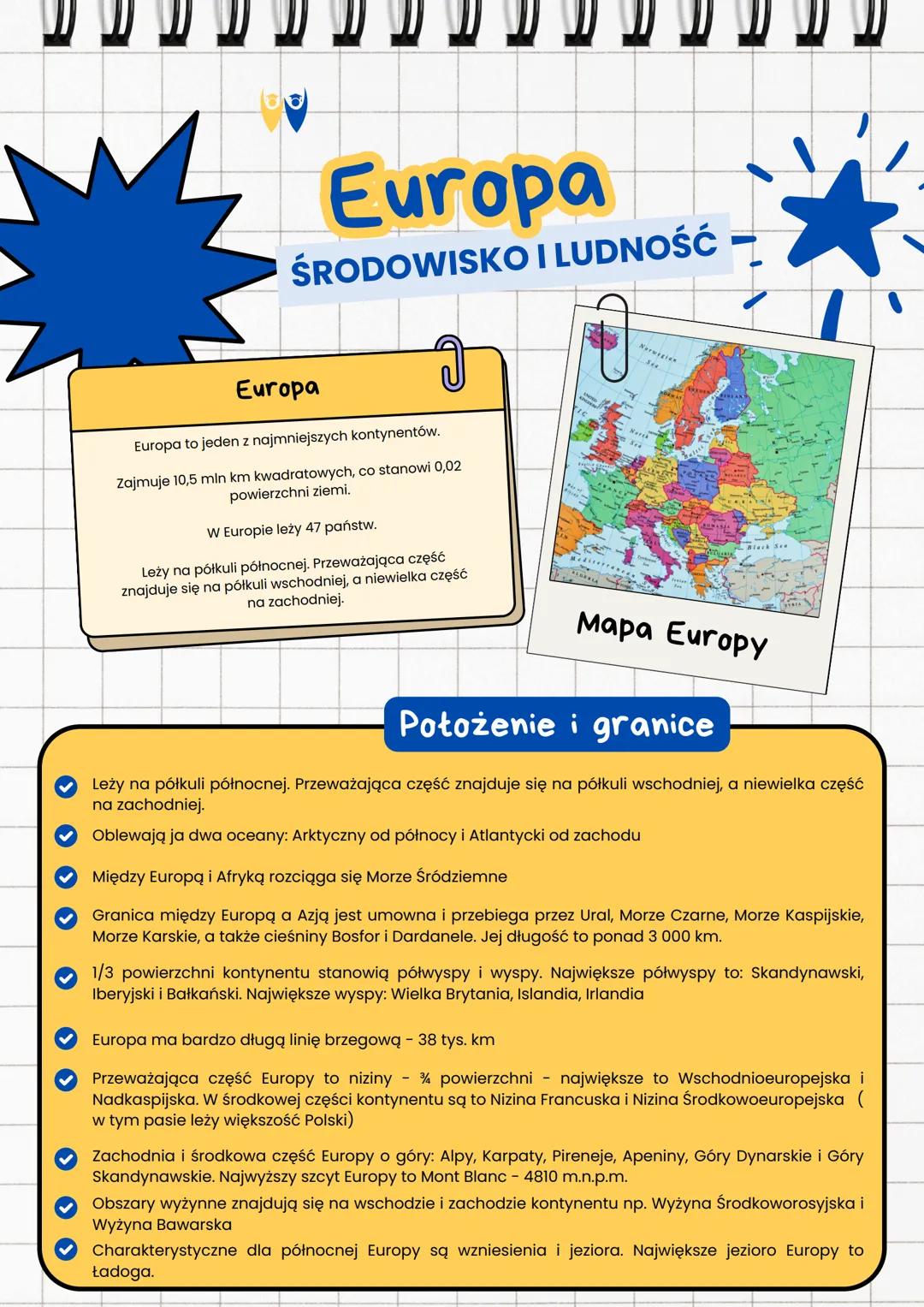 # Europa

ŚRODOWISKO I LUDNOŚĆ

Europa

Europa to jeden z najmniejszych kontynentów.

Zajmuje 10,5 mln km kwadratowych, co stanowi 0,02
powi