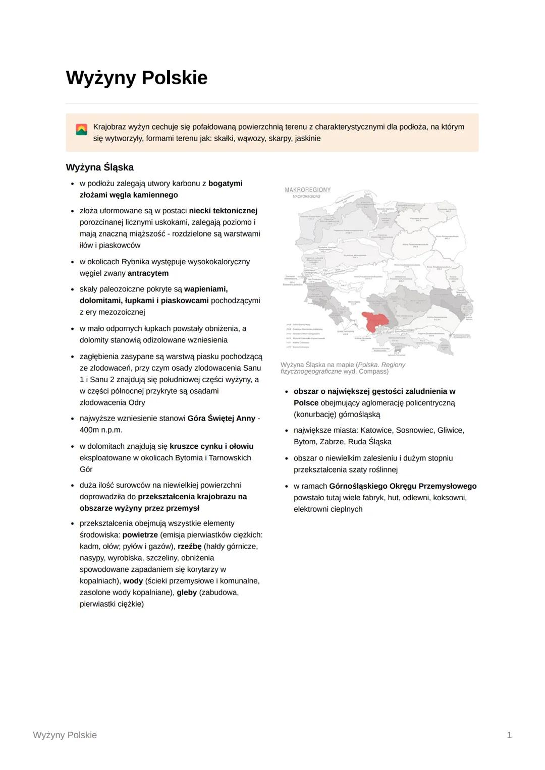 Wyżyny Polskie
Krajobraz wyżyn cechuje się pofałdowaną powierzchnią terenu z charakterystycznymi dla podłoża, na którym
się wytworzyły, form