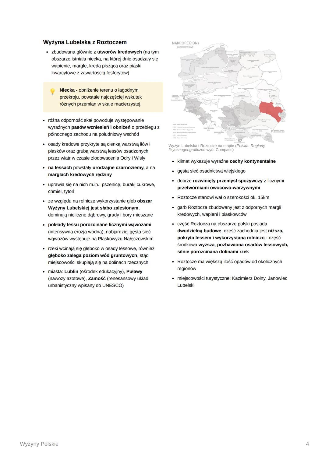 Wyżyny Polskie
Krajobraz wyżyn cechuje się pofałdowaną powierzchnią terenu z charakterystycznymi dla podłoża, na którym
się wytworzyły, form