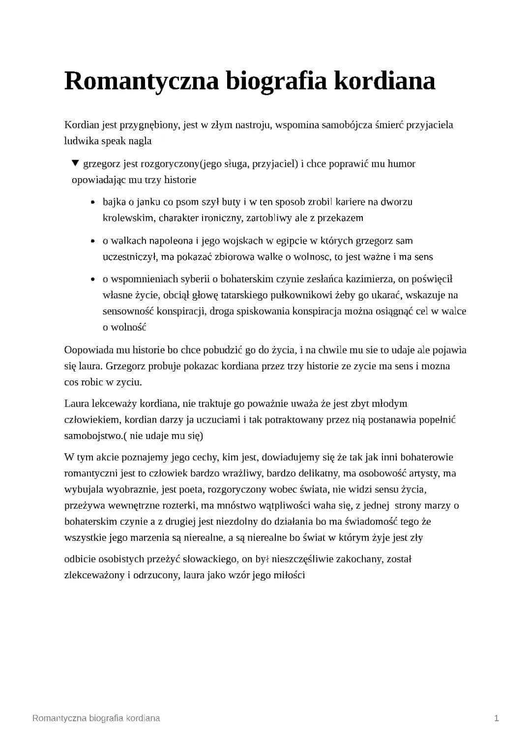 Kordian: Romantyczna Biografia i Krótkie Streszczenie przy Notatkach