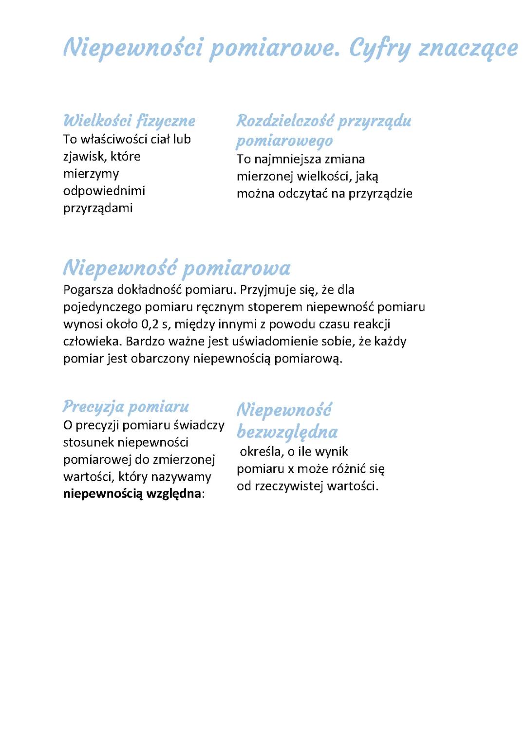 Niepewności pomiarowe. Cyfry znaczące