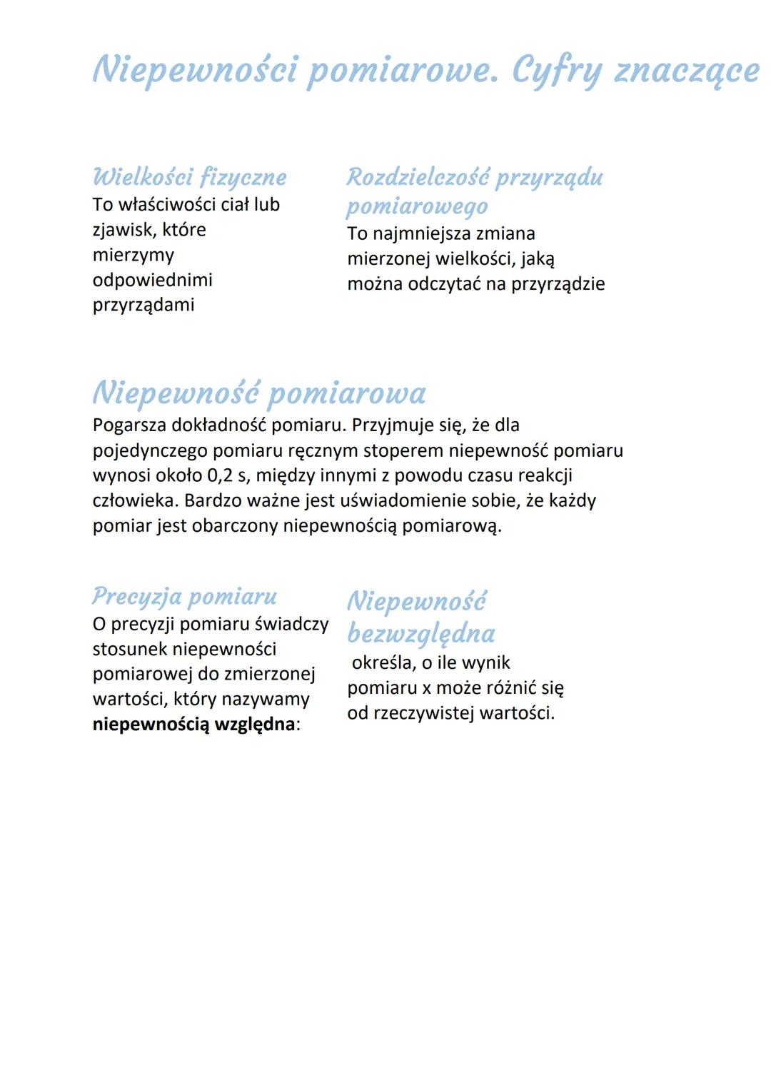 Niepewności pomiarowe. Cyfry znaczące
Rozdzielczość przyrządu
pomiarowego
To najmniejsza zmiana
mierzonej wielkości, jaką
można odczytać na 