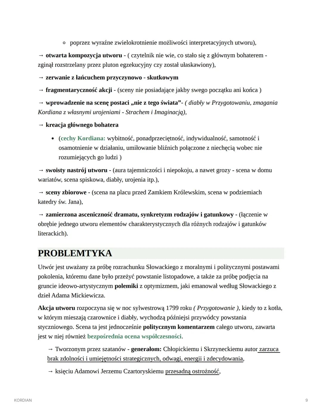 KORDIAN
KORDIAN
AUTOR: JULIUSZ SŁOWACKI
▼ STRESZCZENIE
Przygotowanie. Roku 1799 dnia 31 grudnia w nocy
Miejsce: "Chata sławnego niegdyś czar