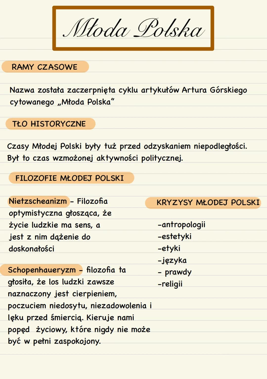 Młoda Polska
RAMY CZASOWE
Nazwa została zaczerpnięta cyklu artykułów Artura Górskiego
cytowanego „Młoda Polska”
TŁO HISTORYCZNE
Czasy Młodej