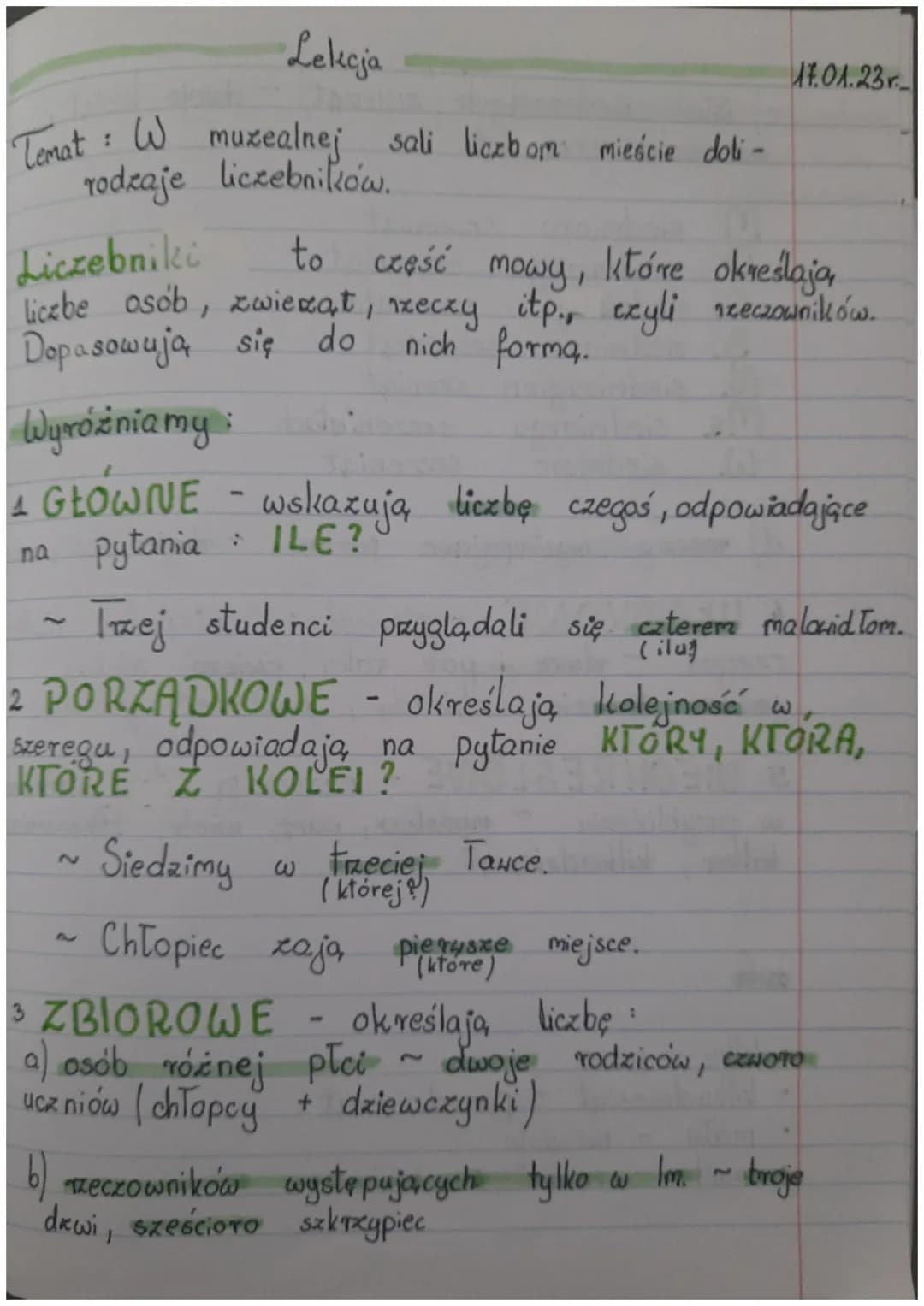 Lekcja
Temat: W muzealnej sali liczbom mieście doli -
rodzaje liczebników.
Liczebniki
to część mowy, które określają
liczbe osób, zwierząt, 