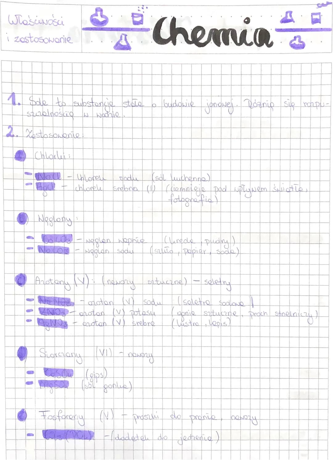 Właściności
i zastosowanie..
1. Sole to substancje stołe
szczelnościo w wodzie
2. Xesto somente
Chlorke:
-
Neglory:
Cows - Neglen wophie
NOT