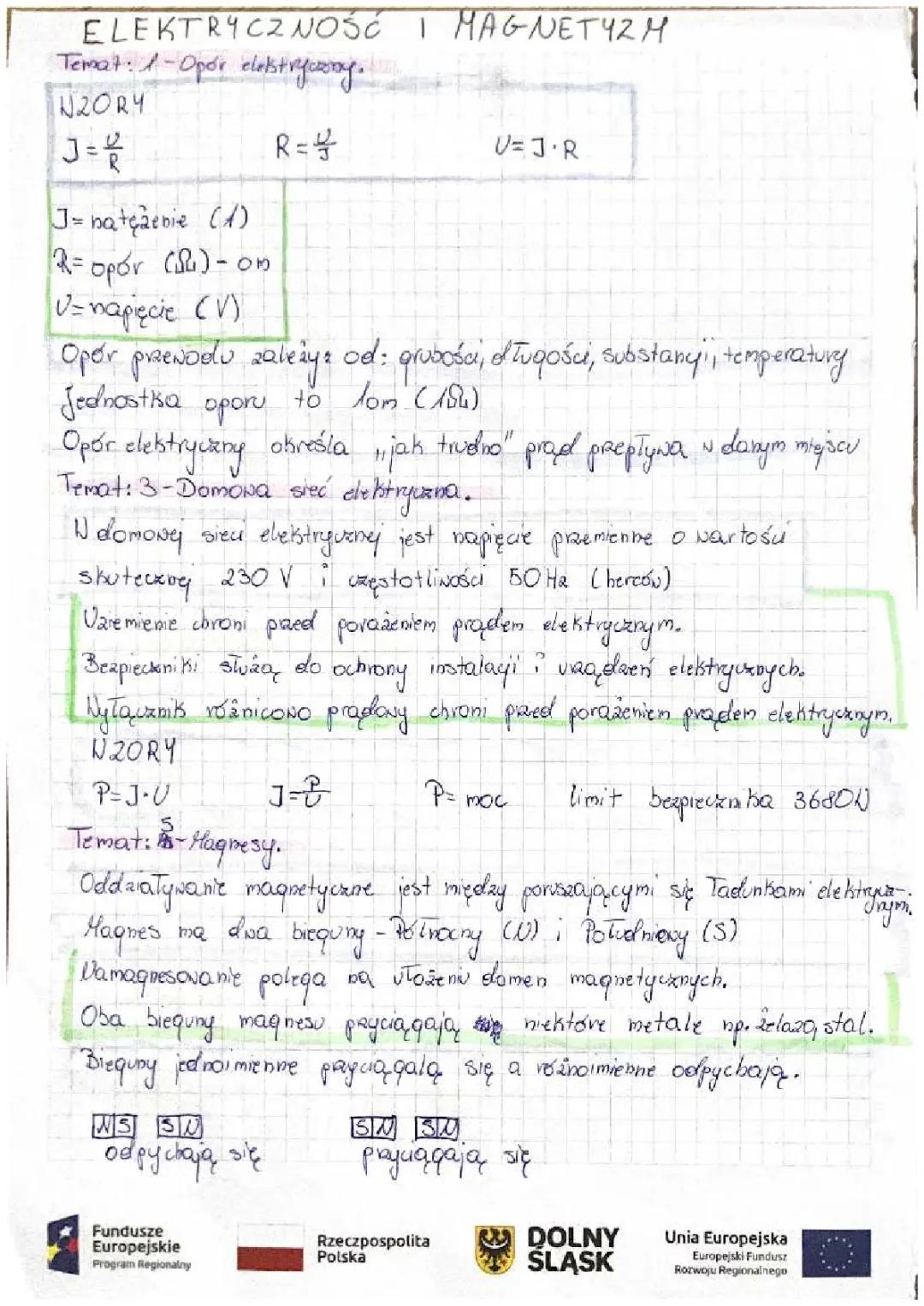 Elektryczność i Magnetyzm - Notatka na Sprawdzian z Fizyki