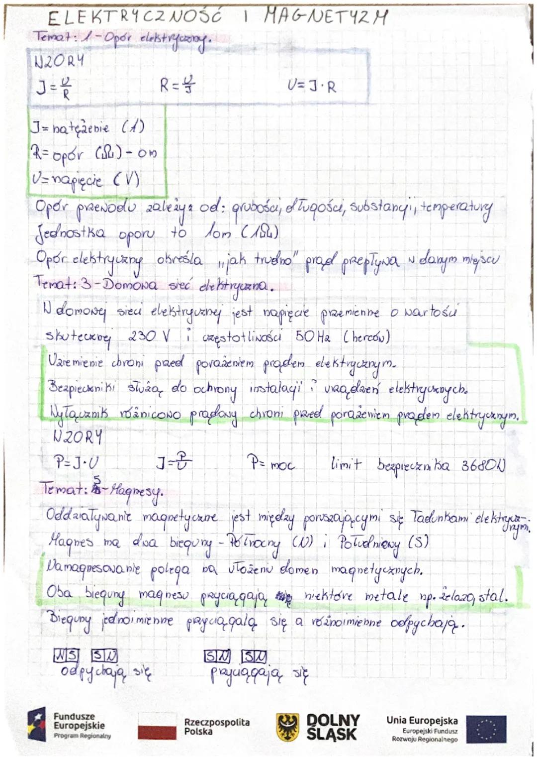 ELEKTRYCZNOŚĆ I MAGNET 42 M
Temat: 1-Opór elektryczny.
N20RY
J= f
R = //
J = bateaenie (4)
2= opór (1) - om
U= napięcie (V)
Oper przewodu za