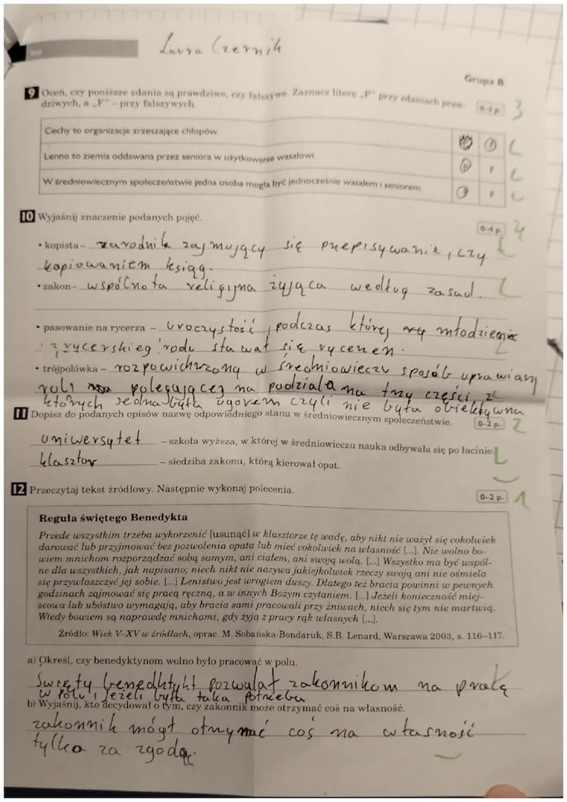 Test
5 bad 20/32
도
Laura Levnik
Grupa B
Społeczeństwo średniowiecza
Test podsumowujący rozdział V
5B
klasa
Imię i nazwisko
09.05.24
data
Poł