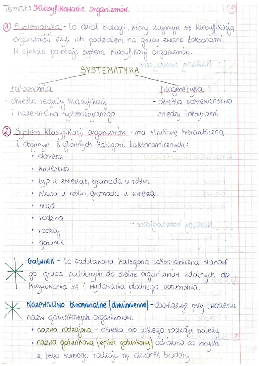 Temat: Klasyfikowanie organizmów.

Systematyka - to dział bidagi, który zajmuje się klasyfikacją
organamon czyli ich podziałem na grupy zwan