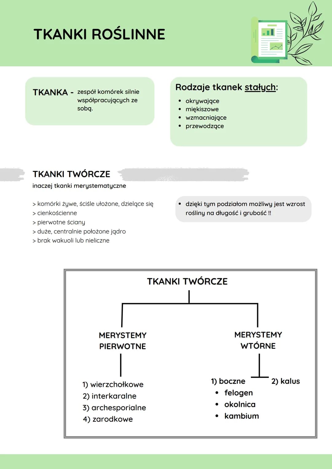 TKANKI ROŚLINNE
TKANKA zespół komórek silnie
-
współpracujących ze
sobą.
Rodzaje tkanek stałych:
⚫ okrywające
• miękiszowe
⚫ wzmacniające
• 