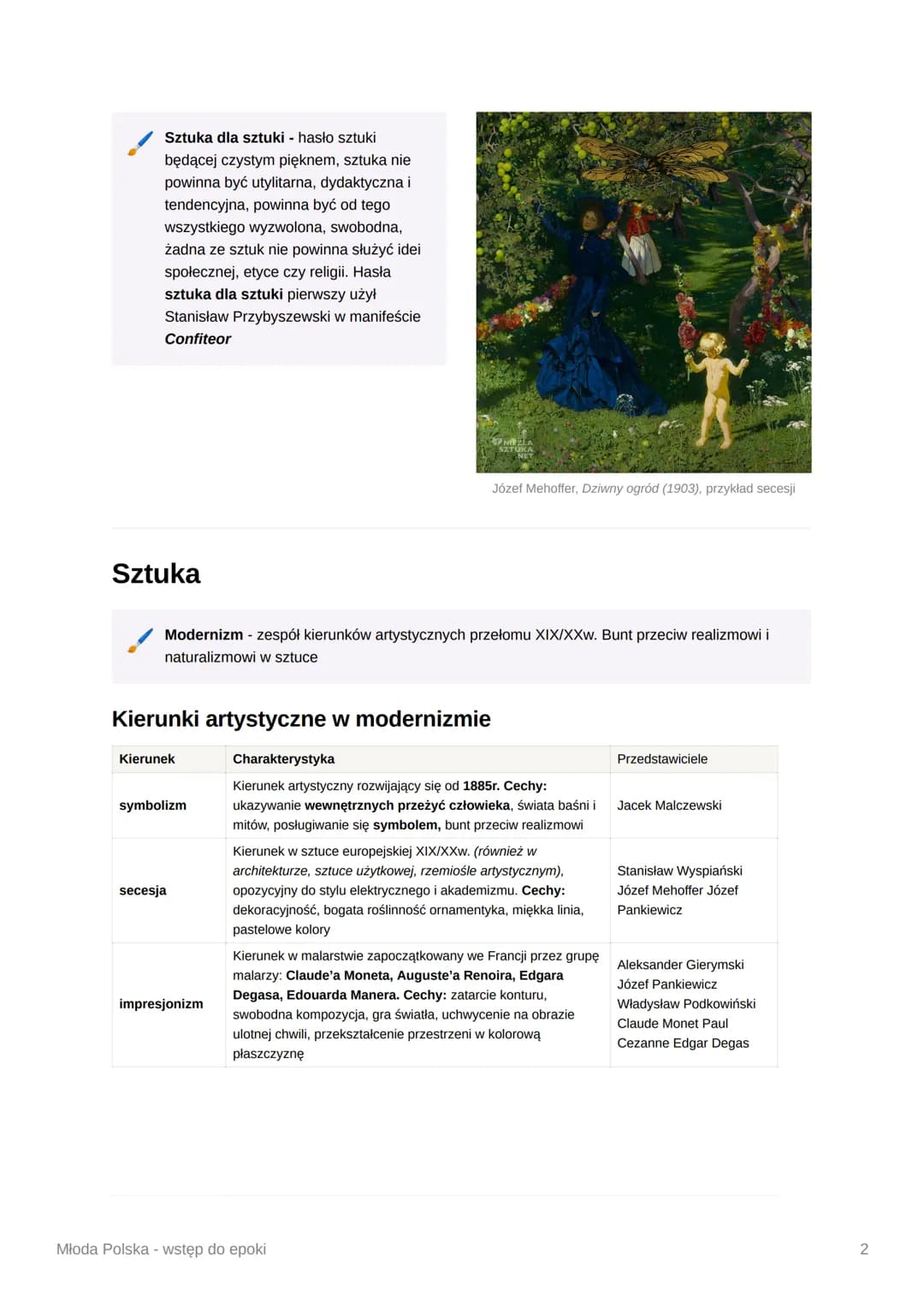 Młoda Polska - wstęp do epoki
O epoce
Nazwa
Nazwa Młoda Polska została utworzona na wzór określeń epoki wysstępujących w krajach europejskic
