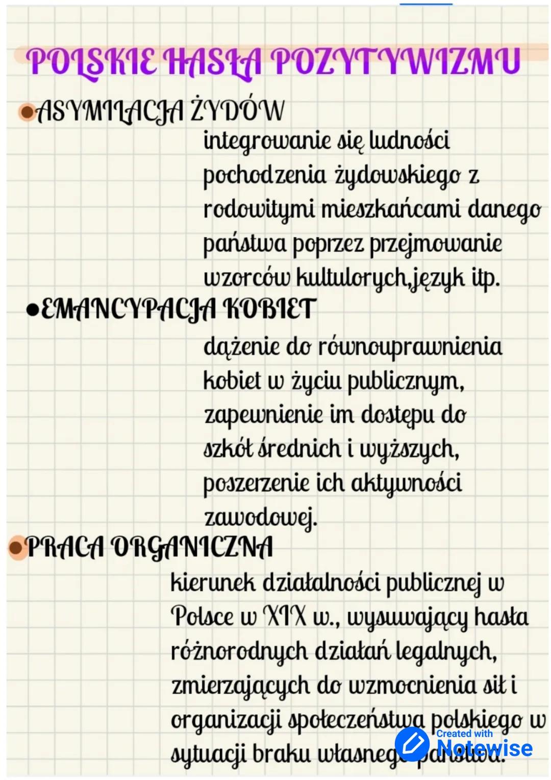 POLSKIE HASTA POZYTYWIZMU
●ASYMILACJA ŻYDÓW
integrowanie się ludności
pochodzenia żydowskiego z
rodowitymi mieszkańcami danego
państwa poprz
