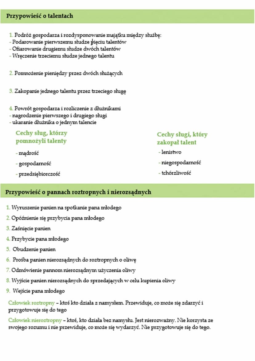 Przypowieści
Co to jest przypowieść?
Przypowieść - utwór, w którym przedstawiona historia oprócz dosłownego znaczenia głębszy
sens. Służy do