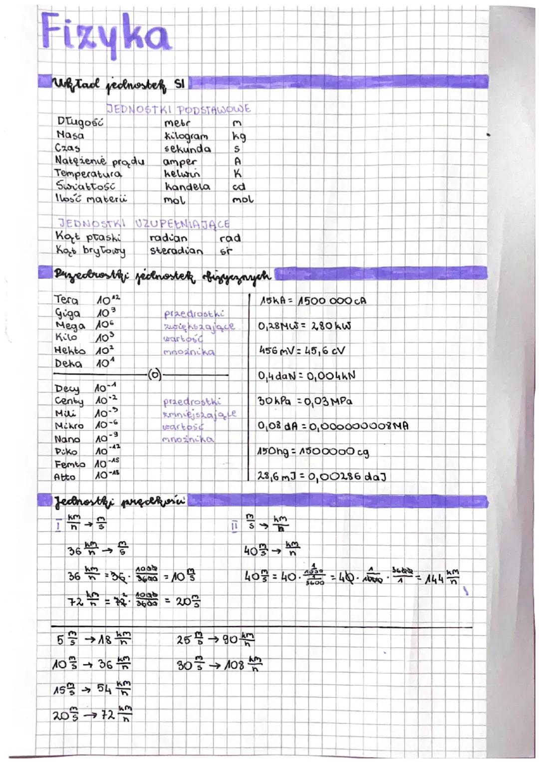 Notatki z fizyki dla klasy 7 – Układ SI i jednostki