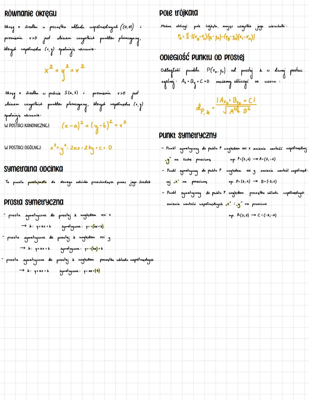 Geometria analityczna
RÓWNANIE PROSTEJ
POSTAĆ KIERUNKOWA
y = ax + b, gdzie
np. y=3x + 2 y = -√x +5
POSTAĆ OGÓLNA
a
Ax + By + C = 0, gdzie A,