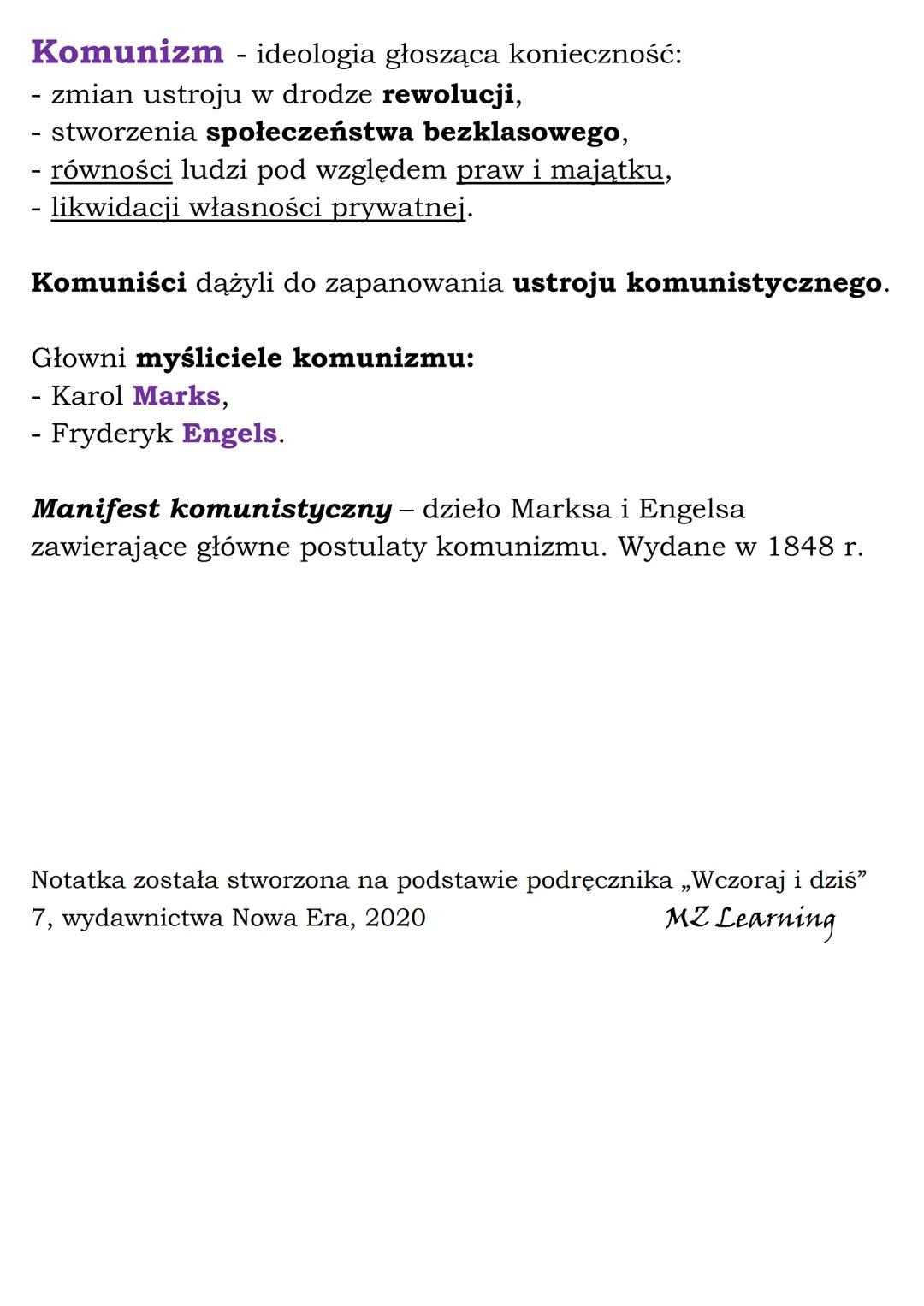 Nowe idee polityczne
Ideologie społeczno-polityczne w XIX w.:
- liberalizm,
- konserwatyzm,
- socjalizm,
- komunizm.
Czynniki, które prowadz