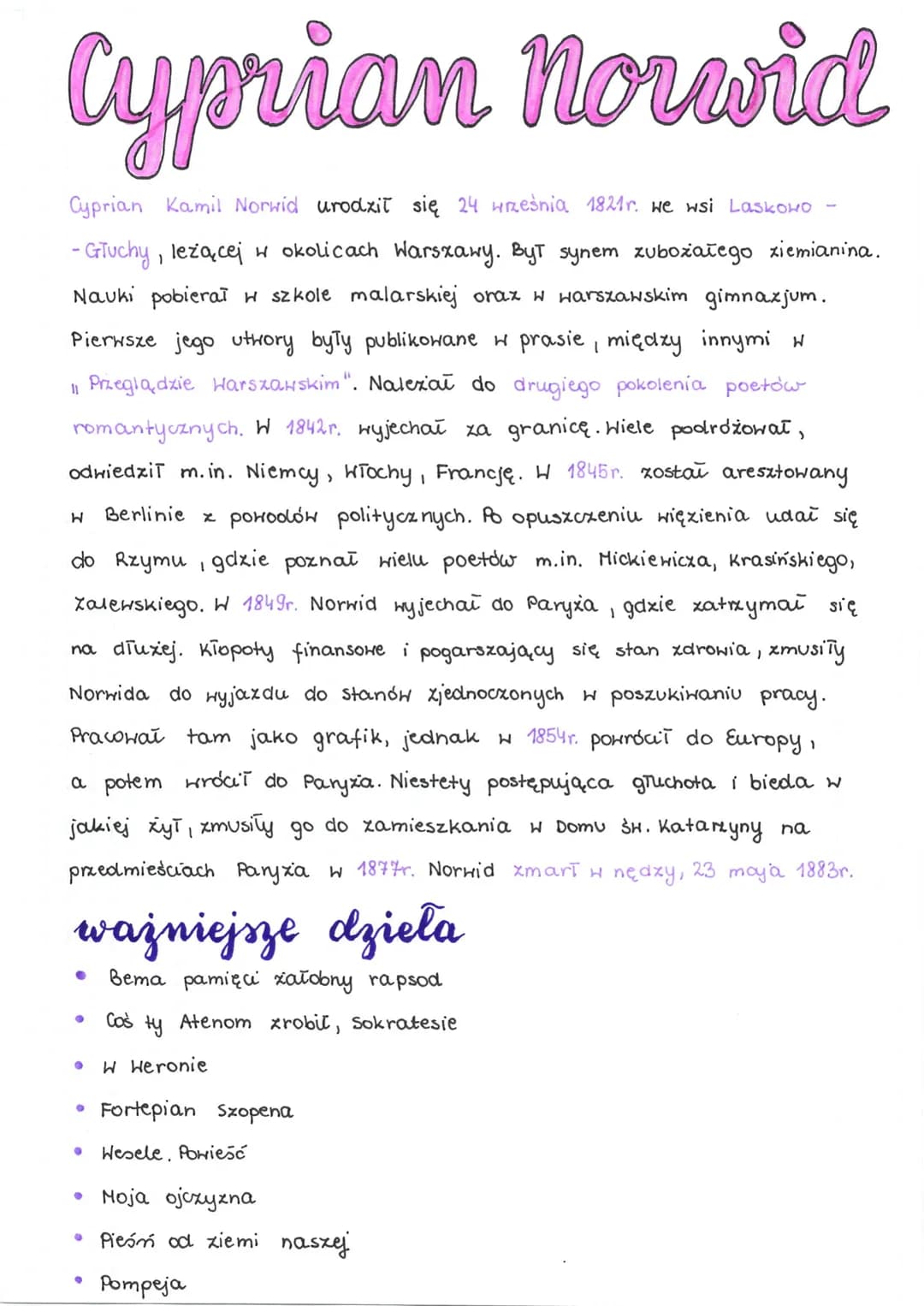 Cyprian Norwid
Cyprian Kamil Norwid urodził się 24 września 1821 r. we wsi Laskowo
- Głuchy, leżącej w okolicach Warszawy. Byt synem zubożał