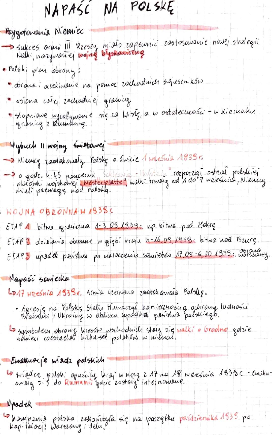 Napaść na Polskę - Klasa 8 Notatka