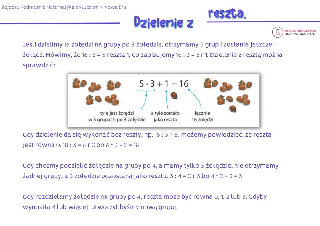 Dzielenie z resztą Matematyka klasa 4